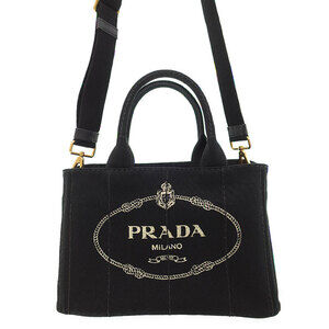 Prada Canapa Tote canvas handbag top handles 2way Black